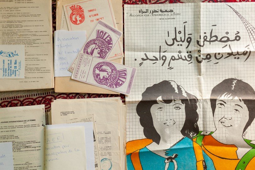 Archives des luttes des femmes en Algérie, a collection of Algerian women’s rights and feminist collectives and associations’ documents, dating from the 1990s, Algiers, 2020, photo: Hichem Merouche, courtesy Archives des luttes des femmes en Algérie