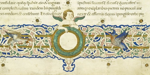 Detal z karty dedykacyjnej. „Geografia” Klaudiusza Ptolemeusza w redakcji Nicolausa Germanusa. Florencja 1467 r. 