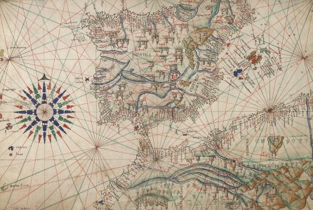 Fragment portolanu atlantyckich wybrzeży Europy z atlasu nautycznego Starego Świata Angela Freducciego. 1554 r. 