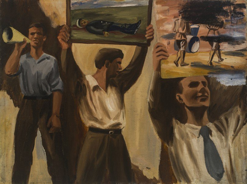 Marek Włodarski, Demonstracja obrazów, 1933 r., olej na płótnie, z kolekcji Muzeum Sztuki w Łodzi