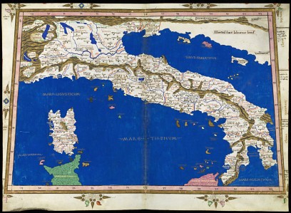 Mapa Italii i Korsyki z „Geografii” Klaudiusza Ptolemeusza w redakcji Nicolausa Germanusa. Florencja, 1467 r. 