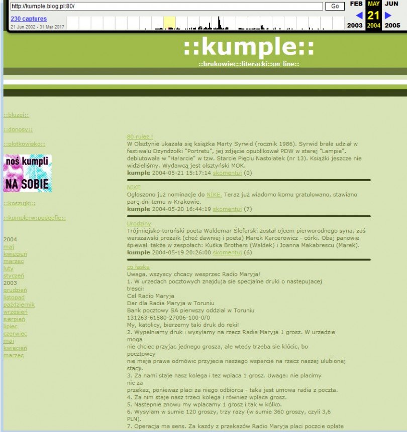 kumple.blog.pl 21 maja 2004 roku